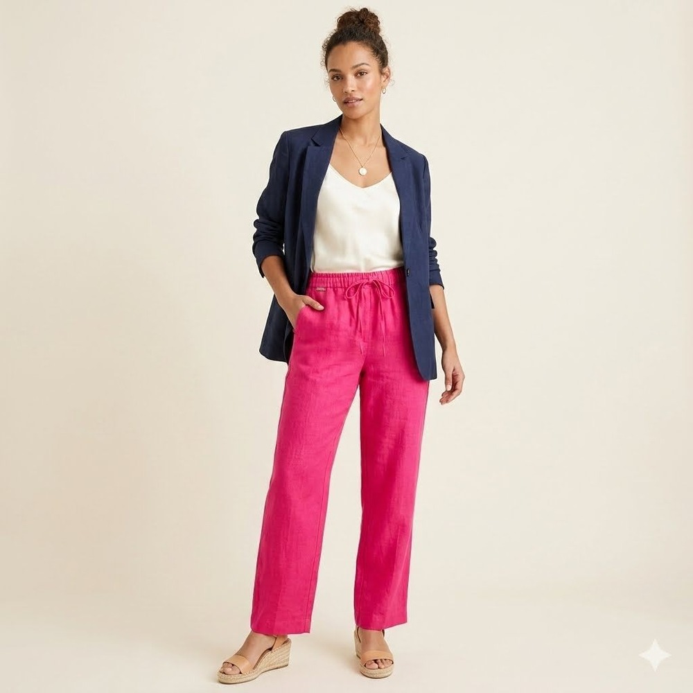 J.Crew Seaside Pants Womens Small Pink 100% Linen Elastic Drawstring